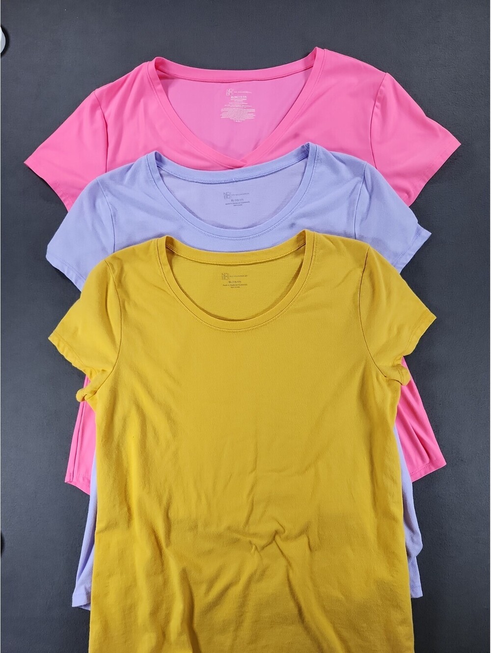 No Boundaries Women's XL 3pk Soft Tees Pink Lavender Mustard 266